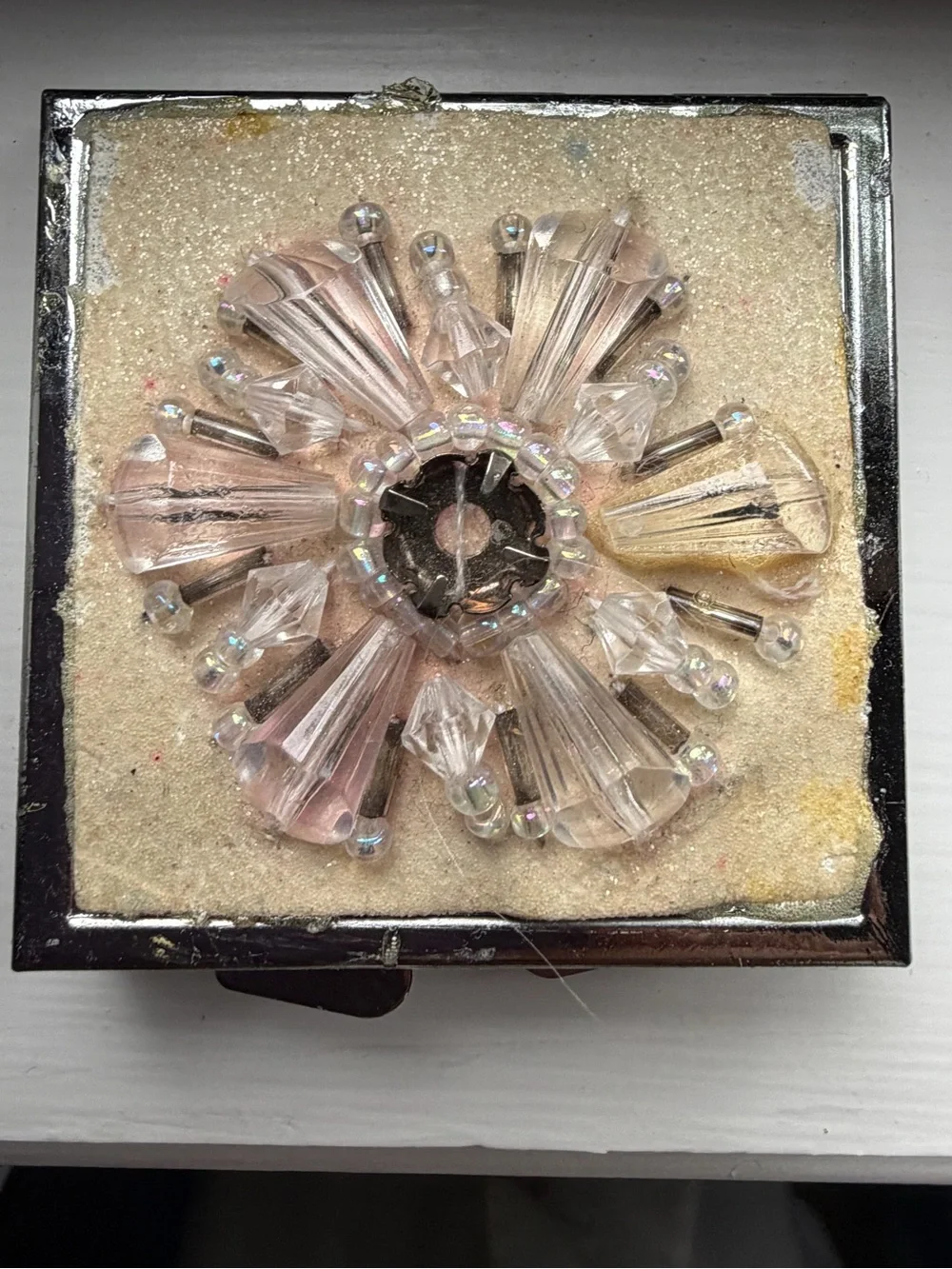 Delicate Floral Glass Bead Compact Mirror in Pale Pink and Clear